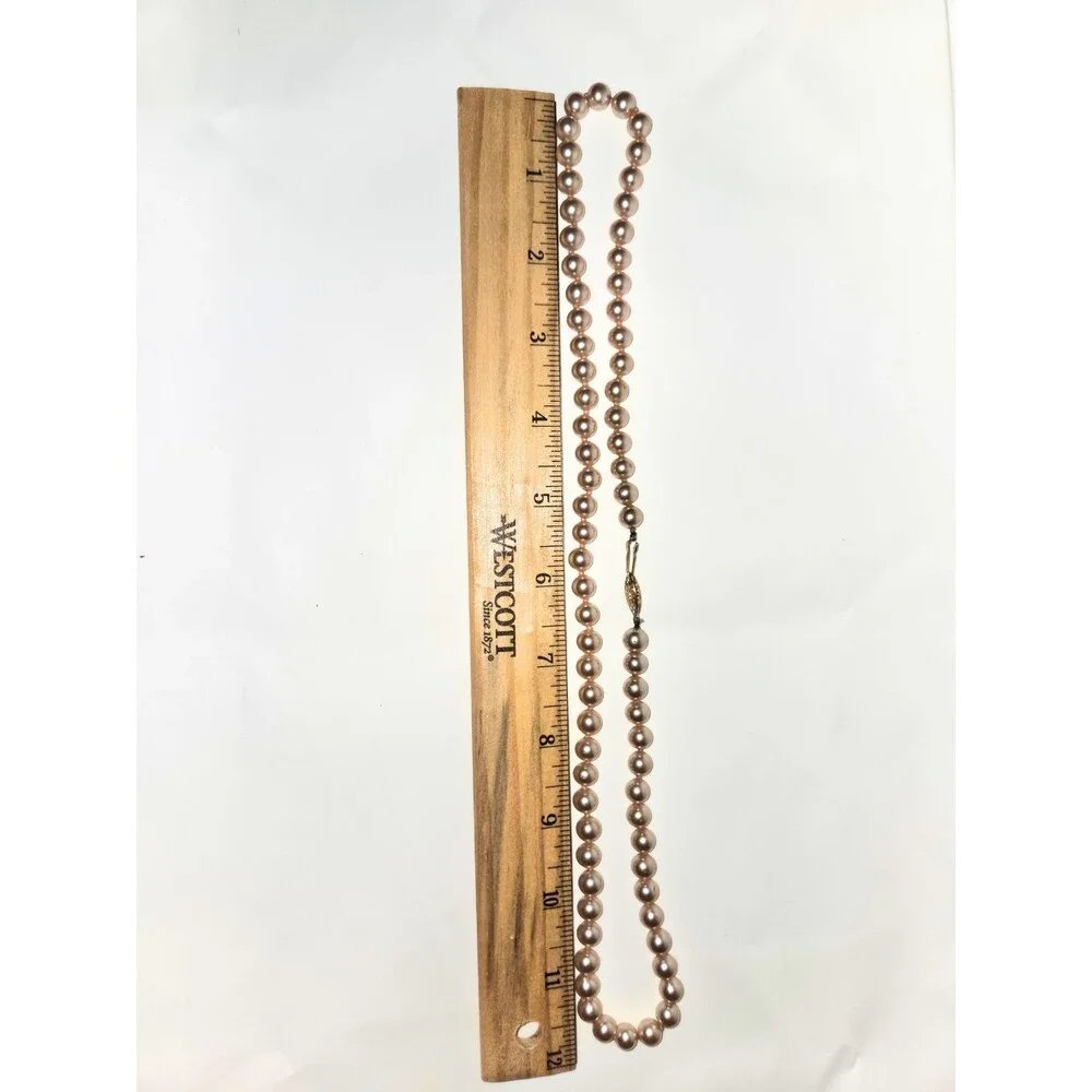 Japan Pink Faux Pearl Double Strand Necklace Set Gold Tone Clasp